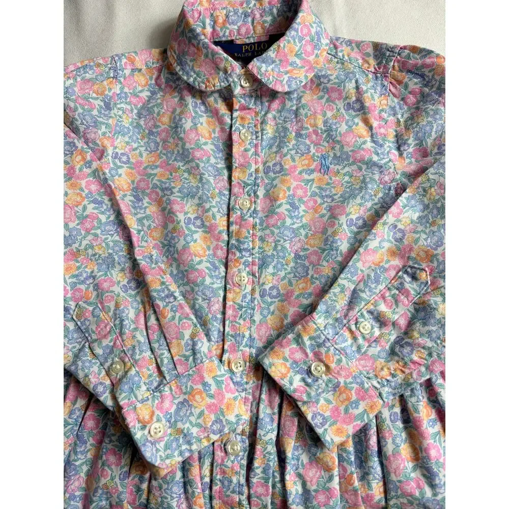 Polo Ralph Lauren Girls Floral Shirt Dress Cotton Long Sleeve Size 4